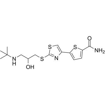 cas no 68377-92-4 is 5-(2-((3-(tert-Butylamino)-2-hydroxypropyl)thio)thiazol-4-yl)thiophene-2-carboxamide